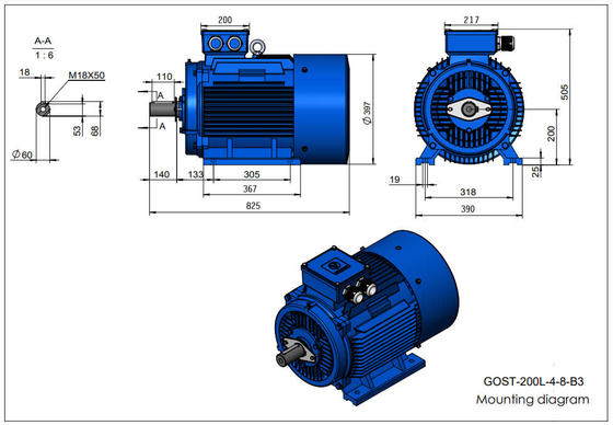 Metodo di raffreddamento 30KW Motori a gabbia da scoiattolo con posizione della scatola del terminale superiore 200L